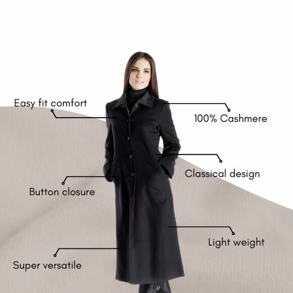 Cashmere Boutique Pure Cashmere Full Length Black Overcoat Womens Coat - Picture 1 of 5